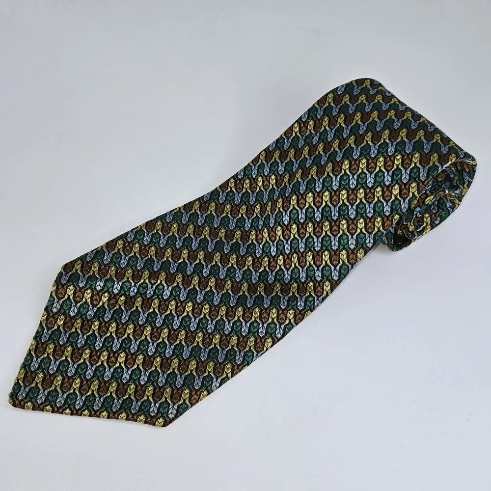 Vtg 60s Nadlers Rhodia Tie Woven Italy Green Gold Orange Geometric Mod Wide 4.5